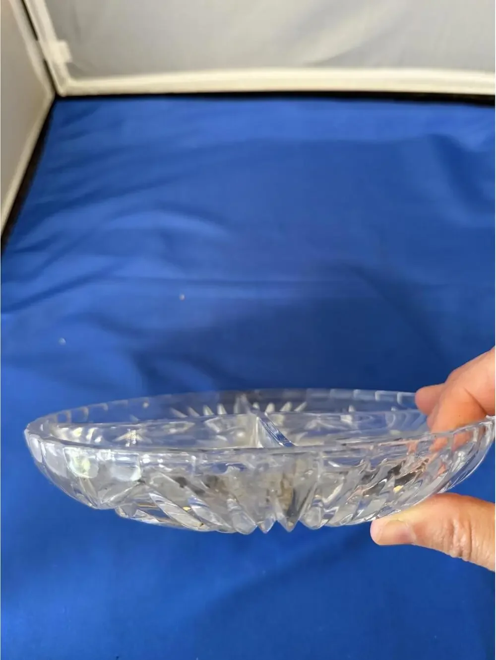 4 Divided Sections Nut/Candy/Relish Dish-7.75” diam Pinwheel Pattern Crystal